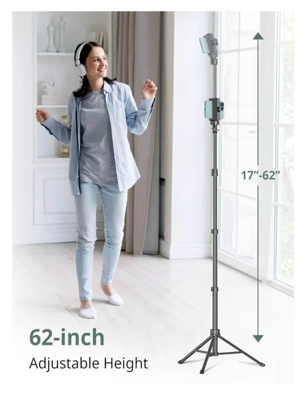 Black Smartphone Tripod with Bluetooth Remote for Stable Photos
